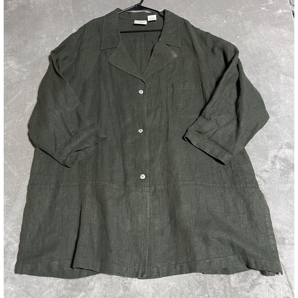 Vintage Studio Ease Linen Jacket Over Shirt‎ Womens 26W Dark Green Lagenlook